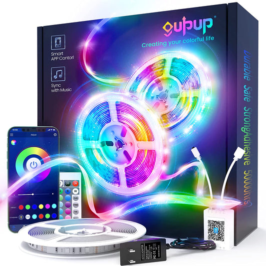 50 FT Bluetooth LED Strip Lights for Bedroom - Color Changing Light Strip with Music Sync, Smartphone App Control, and IR Remote (Includes Microphone)